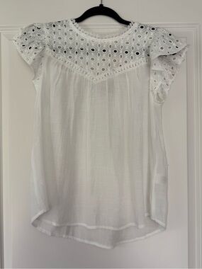 Blu Pepper White Eyelet Flutter Sleeve Blouse